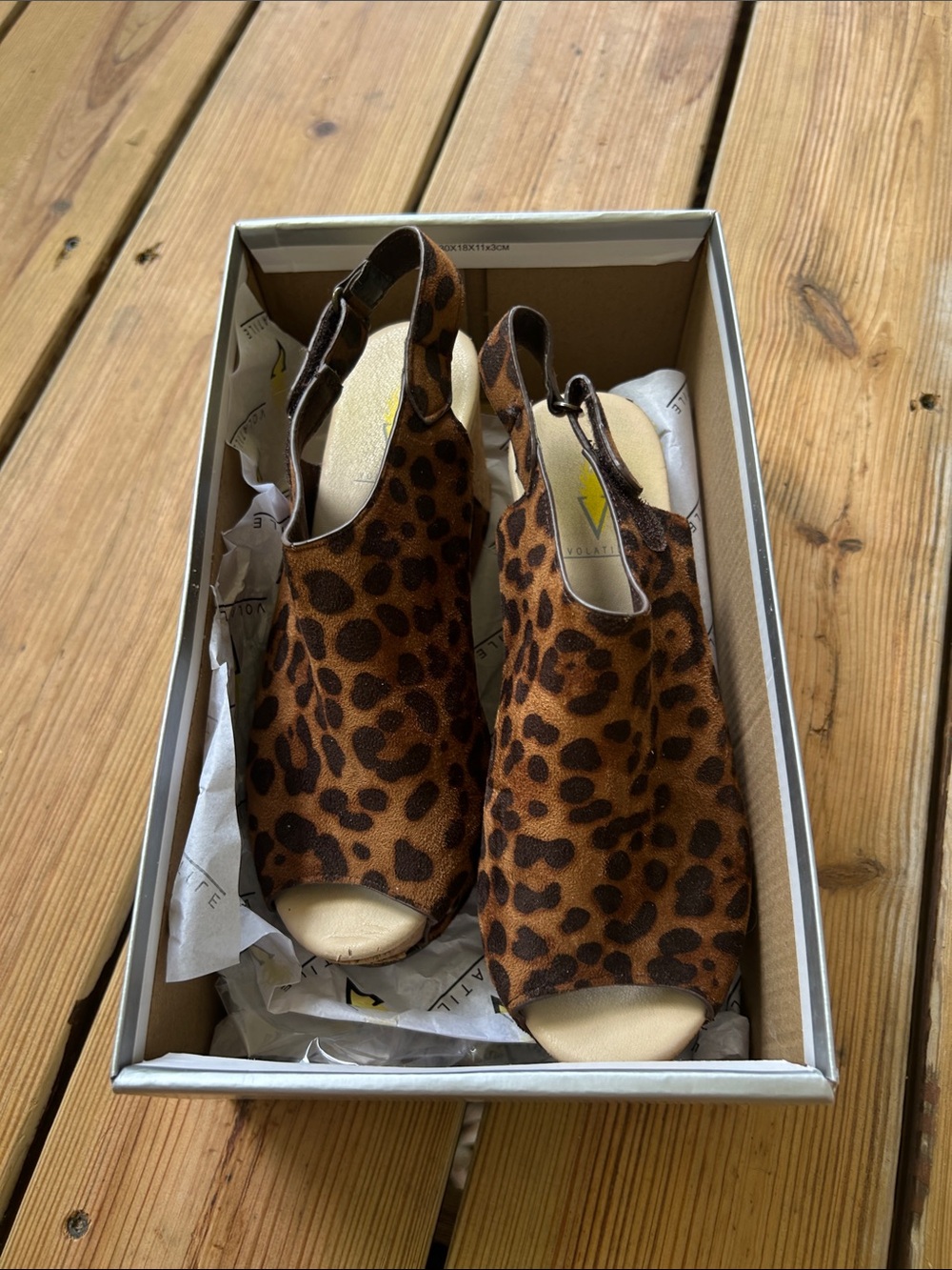 Volatile Brown Leopard Print Peep-Toe Slingback Heels